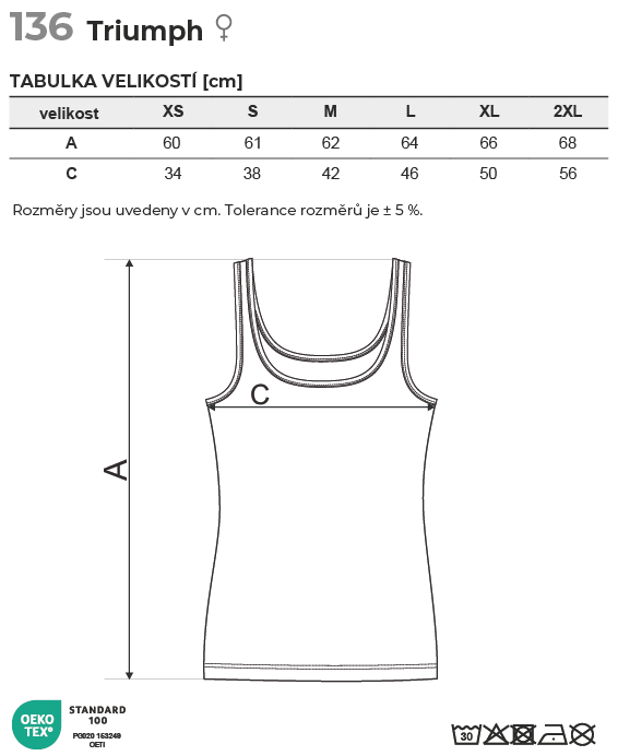 136 Triumph tílko dámské Tabulka velikostí